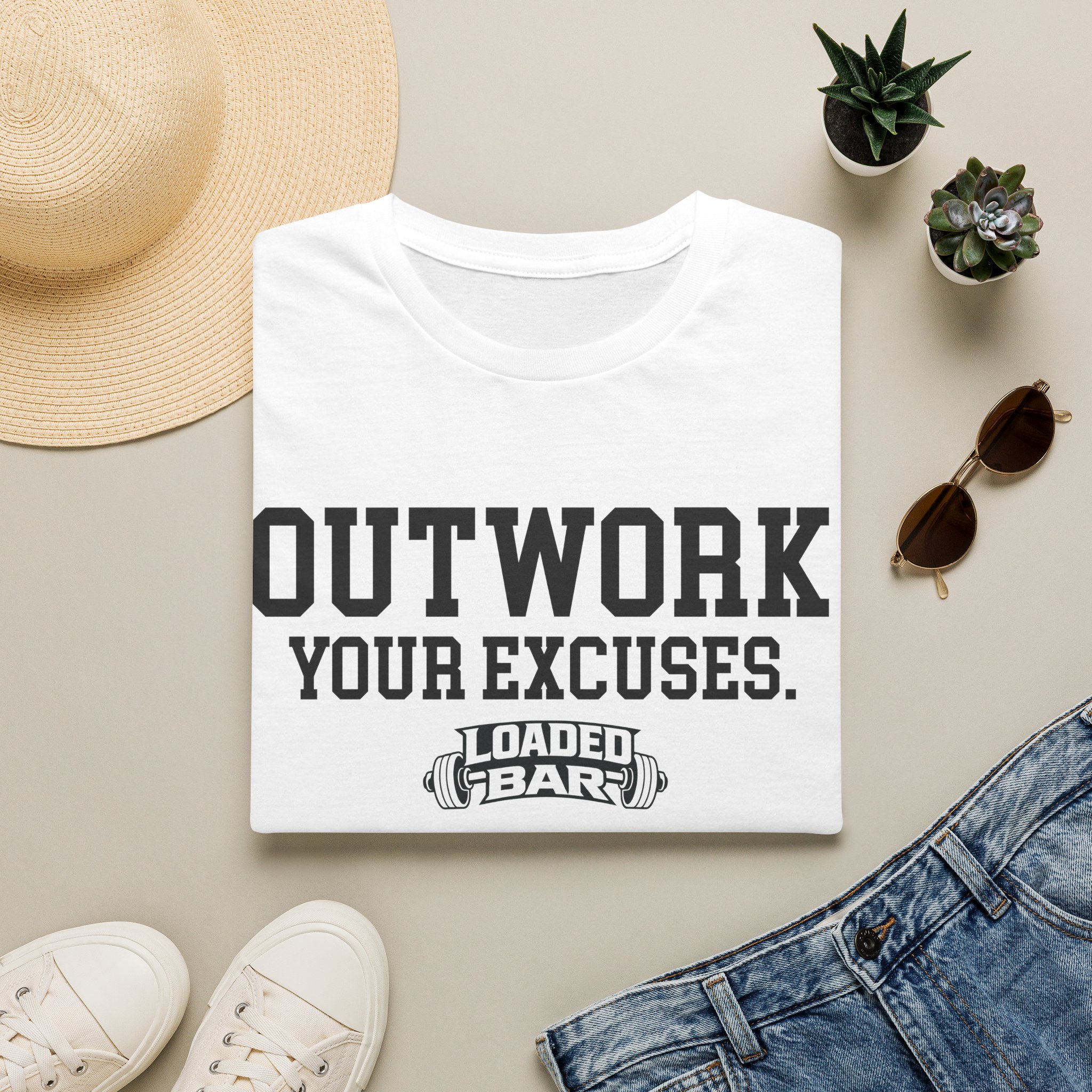 Outwork Your Excuses T-Shirt | Loaded Bar Fitness Tee - Image 5